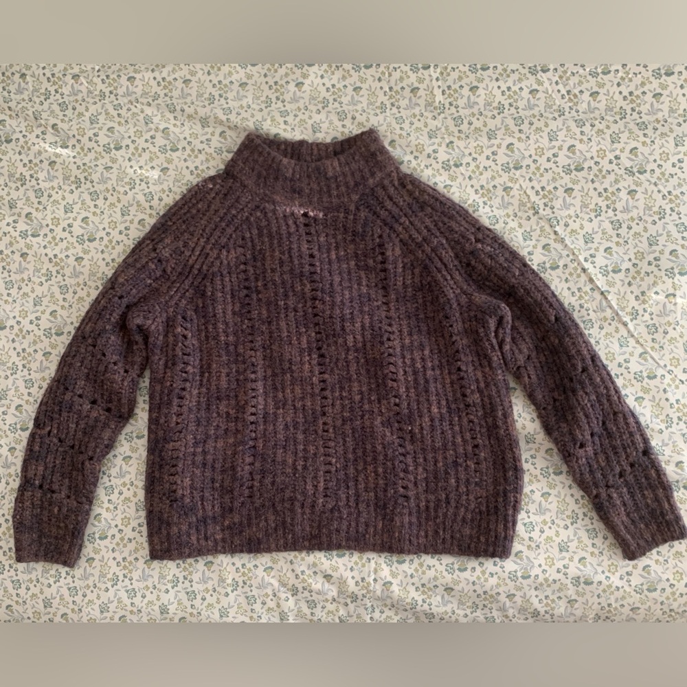 Madewell Marled Mock Neck Sweater Small Purple Wool Blend Chunky Knit EUC